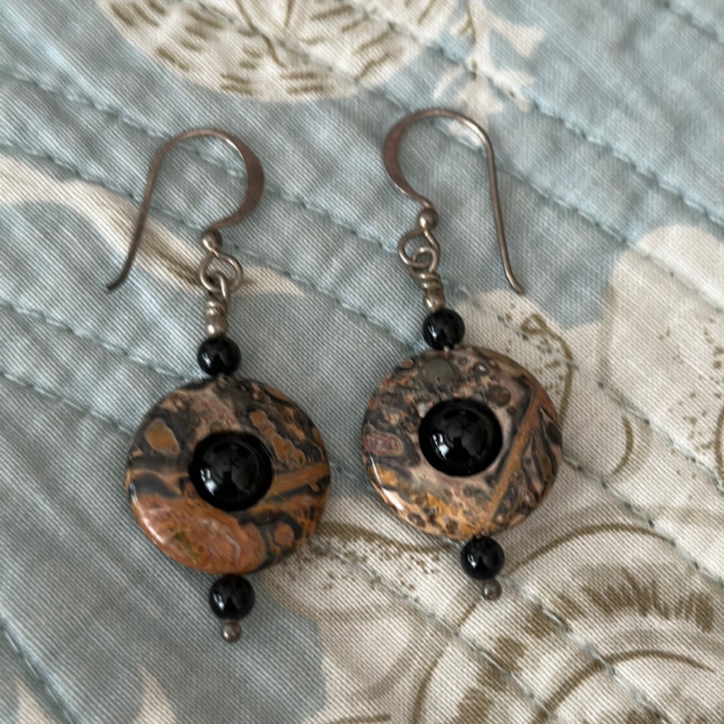 Pierced Earrings Semi Precious Black Onyx Sterling Silver Handmade 18$